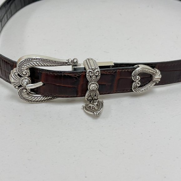 Brighton reversible brown to black crocodile leather belt silver buckle 34 L main image 11